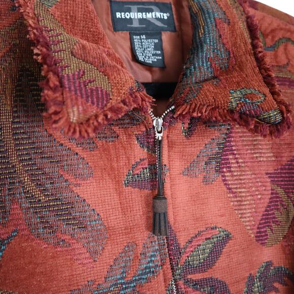 Requirements Womens Vintage Floral Tapestry Blazer Jacket Size 14 Zip Up Fringe - Picture 6 of 12
